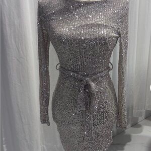 Windsor Glittering Silver Long Sleeve Dress